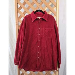 LL Bean Red Corduroy Button Down Long Sleeve Shirt - Size L Tall